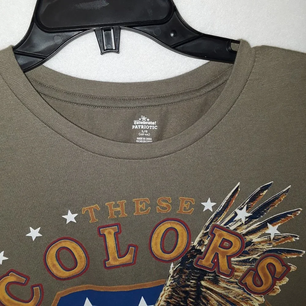 Celebrate Olive Tan Printed Patriotic Eagle Graphic T-shirt L - Picture 4 of 5